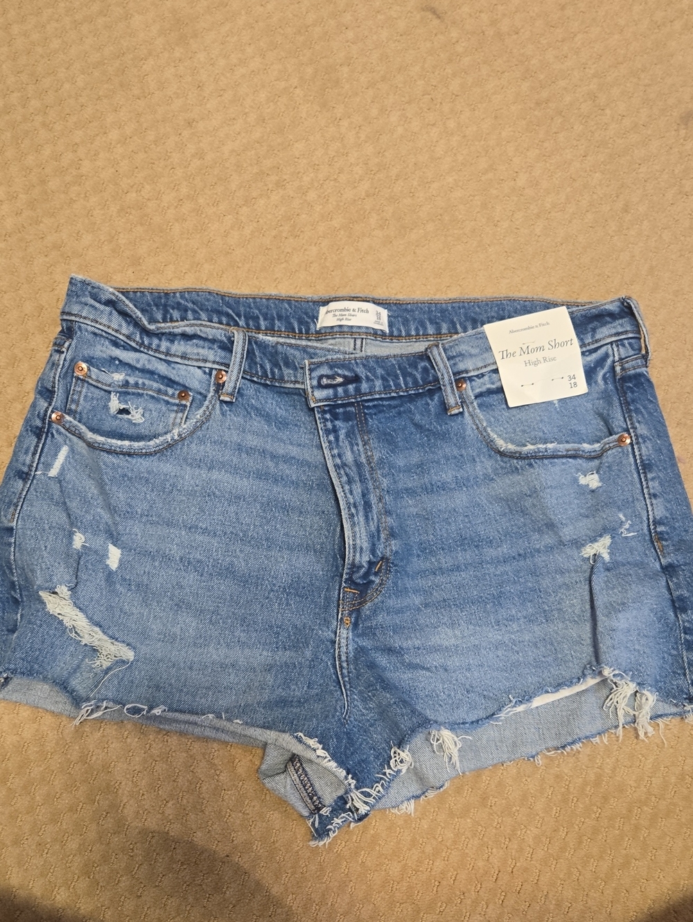 Abercrombie & Fitch Distressed Light Blue Denim Mom Shorts 34/18